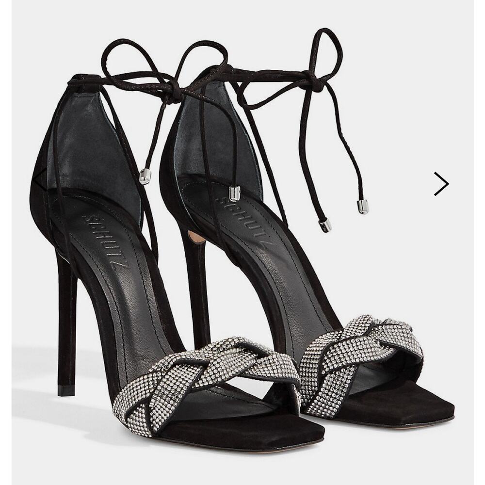 Schutz Stiletto Heels Braided Rhinestone Open Toe Strappy Glam Elegant Sexy Sz 6